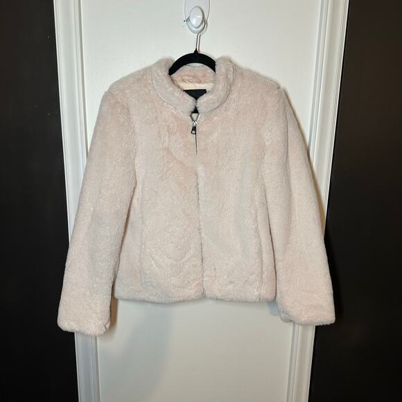 Banana Republic Women's Light Pink Faux Fur Full Zip Jacket Size Medium - Picture 3 of 8